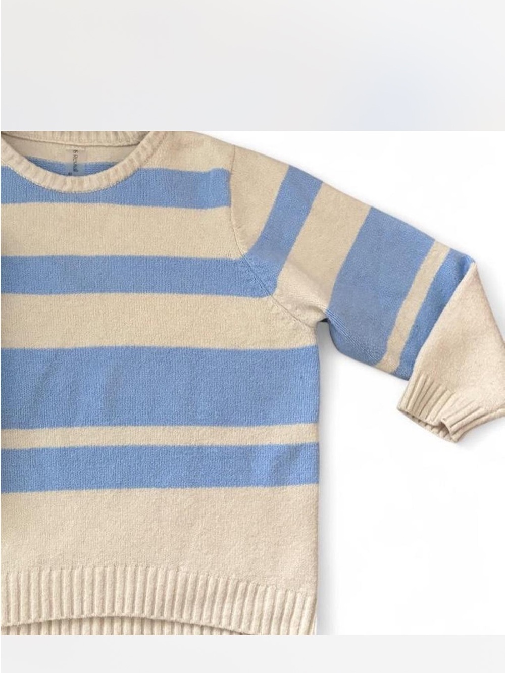 Cream & Light Blue Striped Crewneck Sweater